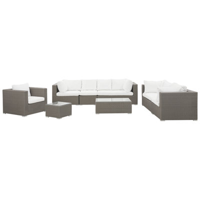 Beliani Garden Lounge Set With Table 8 Seater Maestro Modular Pe Rattan Taupe