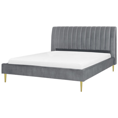Beliani Bed Velvet Marville 180 X 200 Cm (Eu Super King) Grey from B&Q
