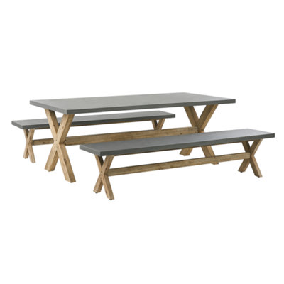 Beliani Olbia 6 Seater Garden Dining Set With Benches Grey Concrete from B&Q