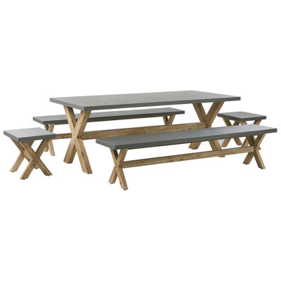 Beliani Olbia 8 Seater Garden Dining Set With Benches And Stools Grey Concrete from B&Q