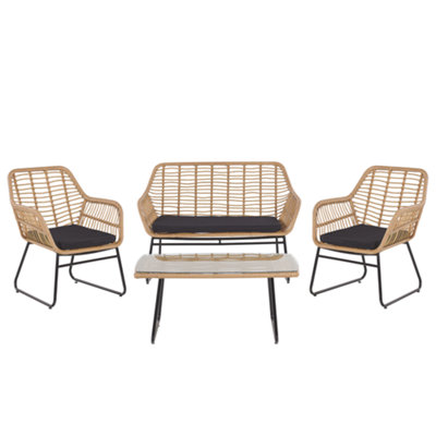 Beliani Garden Lounge Set With Table 4 Seater Minori Pe Rattan Beige