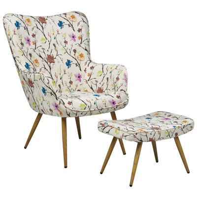 B&Q -  Wingback Chair Vejle With Footstool Fabric Light Beige
