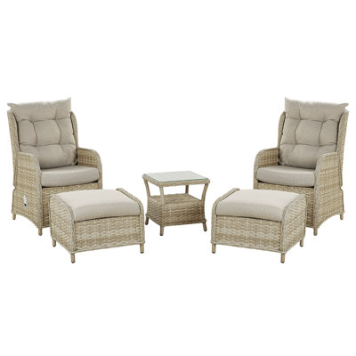 Beliani Garden Lounge Set With Table And Ottoman 2 Seater Ponza Beige Pe Rattan from B&Q