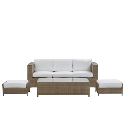 Beliani Garden Lounge Set With Table And Ottoman 5 Seater Belluno White Pe Rattan from B&Q