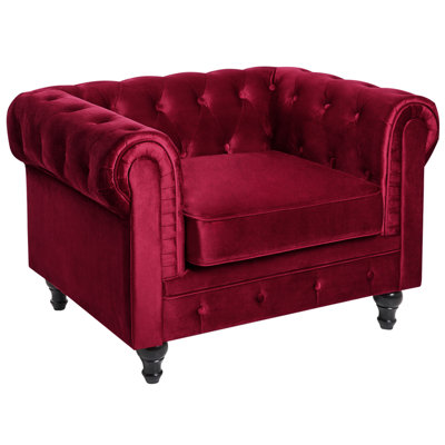 Beliani Armchair Chesterfield Velvet Burgundy from B&Q