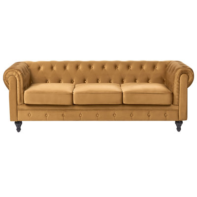 Beliani Sofa 3 Seater Chesterfield Velvet Gold from B&Q