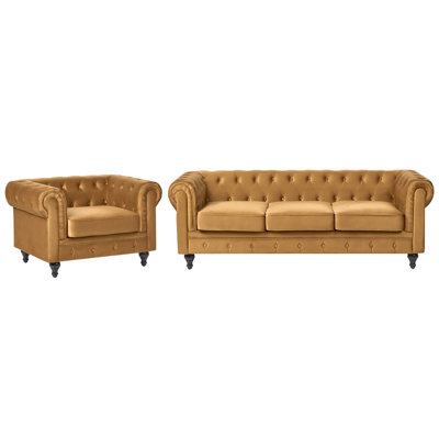 Beliani Living Room Set 4 Seater Chesterfield Velvet Gold from B&Q