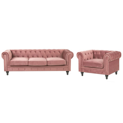 Beliani Living Room Set 4 Seater Chesterfield Velvet Pink from B&Q