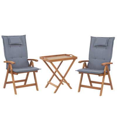 B&Q -  Bistro Set With Cushions Folding Java Acacia Wood Blue