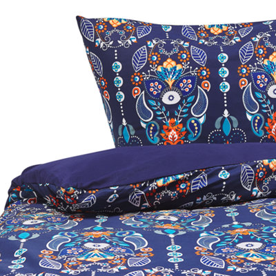 Beliani Duvet Cover Set Madrona Sateen Cotton 155 X 220 Cm Dark Blue from B&Q