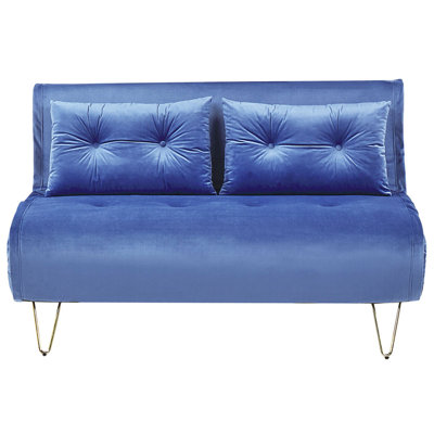 Beliani Sofa Bed 2 Seater Vestfold Velvet Navy Blue from B&Q