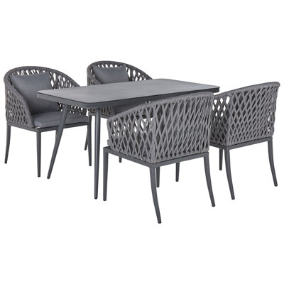 Beliani Garden Dining Set 4 Seater Lipari Grey Metal With Cushions
