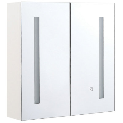 B&Q -  Bathroom Wall Mounted Mirror Cabinet Led Chabunco 60 Cm 60 Cm White