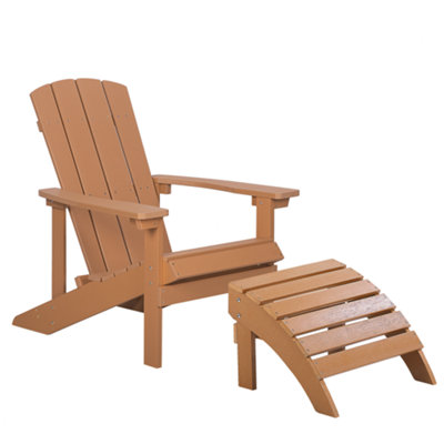 Beliani Garden Chair Adirondack With Footstool Brown