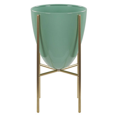 B&Q -  Elevated Plant Pot Lefki 16 Cm Mint Green Metal