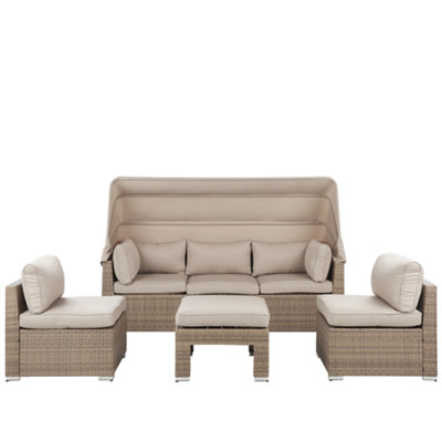 Beliani Garden Lounge Set With Table 5 Seater Coccolia Modular Pe Rattan Beige