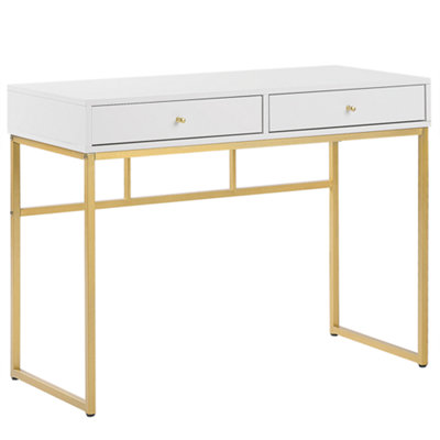 Beliani Console Table Home Office Desk Daphne White/ Gold 100 Cm 48 Cm With Storage from B&Q