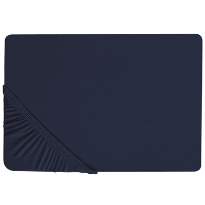 Beliani Fitted Sheet Hofuf Cotton 140 X 200 Cm Navy Blue from B&Q