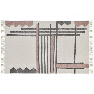 Beliani Rectangular Cotton Area Rug 140 X 200 Cm And Muradiye Beige/Black