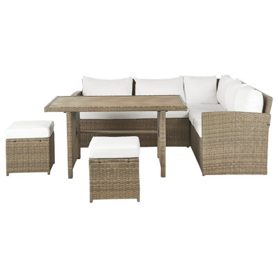 Beliani Garden Lounge Set With Table And Ottoman 5 Seater Bardi Brown Pe Rattan With Cushions from B&Q