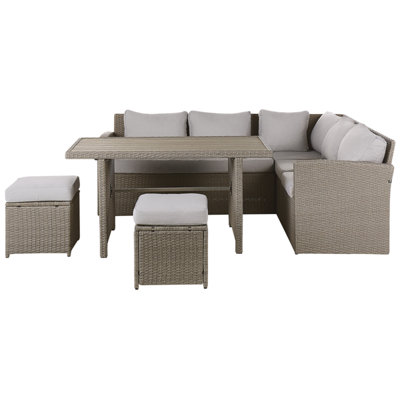 Beliani Garden Lounge Set With Table And Ottoman 5 Seater Bardi Taupe Pe Rattan With Cushions from B&Q