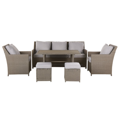 Beliani Garden Lounge Set With Table And Ottoman 5 Seater Fonti Taupe Pe Rattan With Cushions from B&Q