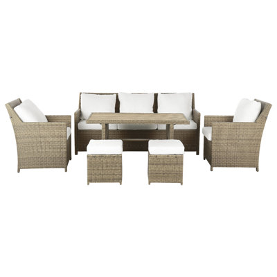 Beliani Garden Lounge Set With Table And Ottoman 5 Seater Fonti Brown Pe Rattan With Cushions from B&Q