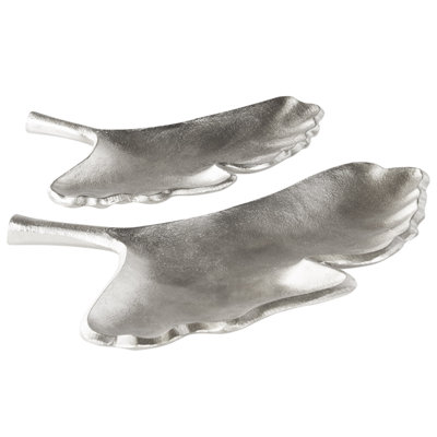 Beliani Set Of 2 Trinket Dishes Leaf Palenque Metal Silver from B&Q