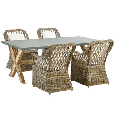 Beliani Maros/olbia 4 Seater Garden Dining Set Light Brown Concrete With Cushions from B&Q