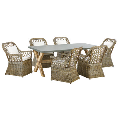 Beliani Maros/olbia 6 Seater Garden Dining Set Light Brown Concrete With Cushions from B&Q