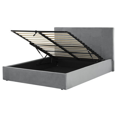 Beliani Ottoman Bed Lorient Velvet Light Grey 160 X 200 Cm (Eu King Size) from B&Q