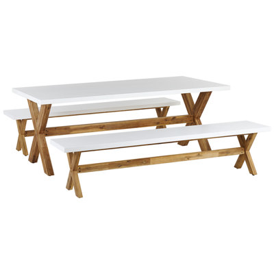 Beliani Olbia 6 Seater Garden Dining Set With Benches White Concrete from B&Q