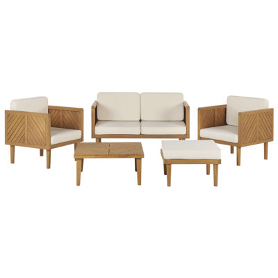Beliani Garden Lounge Set With Table And Ottoman 4 Seater Baratti Brown Acacia Wood