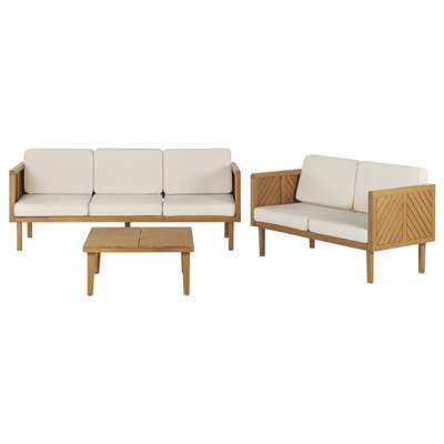 Beliani Garden Lounge Set With Table 5 Seater Baratti Brown Acacia Wood