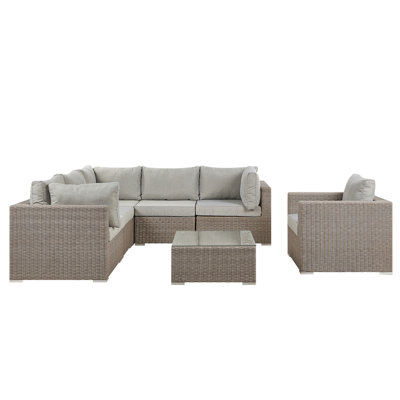 Beliani Right Hand 6 Seater Pe Rattan Garden Lounge Set Taupe Contare