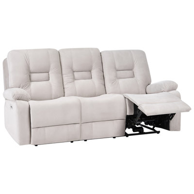 Beliani Electric Recliner Sofa 3 Seater Bergen Velvet Light Beige With Usb Port from B&Q
