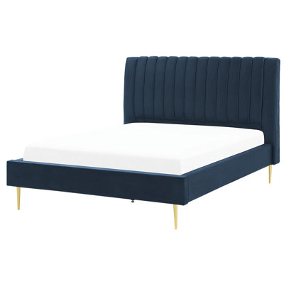 Beliani Bed Velvet Marville 140 X 200 Cm (Eu Double) Dark Blue from B&Q