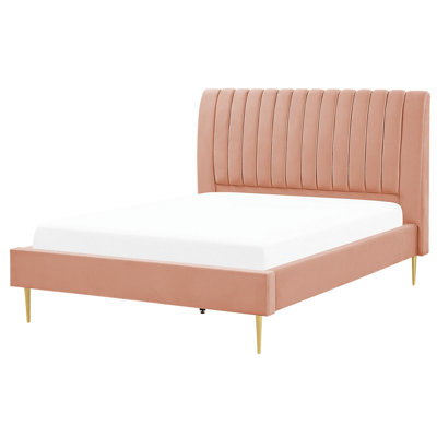 Beliani Bed Velvet Marville 140 X 200 Cm (Eu Double) Peach Pink from B&Q