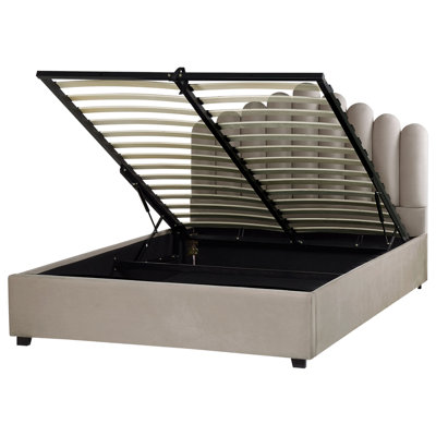 Beliani Ottoman Bed Vincennes Velvet Taupe 160 X 200 Cm (Eu King Size) from B&Q