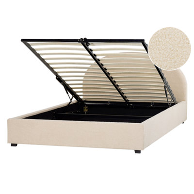Beliani Beige Ottoman Bed Boucle Vaucluse 140 X 200 Cm (Eu Double)