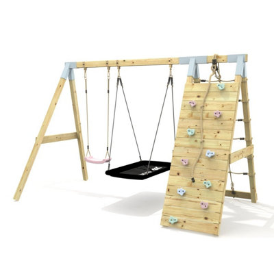 Rebo Premium Double Garden Swing With Up And Over Wall For KidsBoat Dusky Pink from B&Q