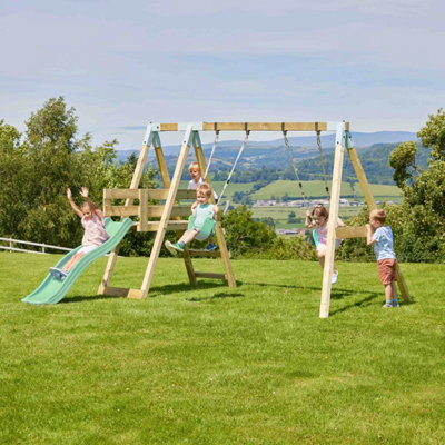 B&Q -  Premium Double Garden Swing With Deck For KidsFlex Mint Green