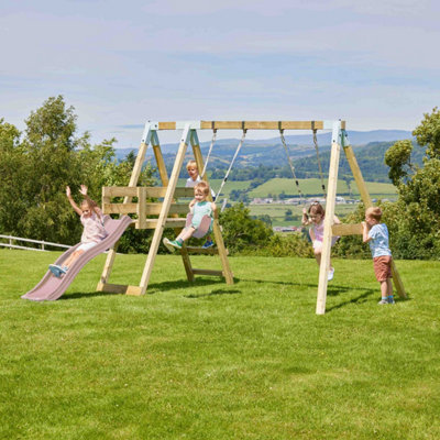 Rebo Premium Double Garden Swing With Deck For Kids- Flex Dusky Pink from B&Q