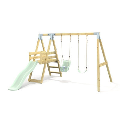 B&Q -  Premium Double Garden Swing With Deck For Kids And BabyMint Green