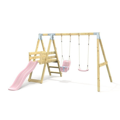 Rebo Pink Premium Double Swing With Deck - Flex And Baby Dusky