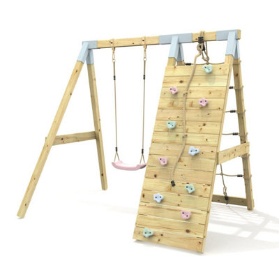 Rebo Premium Single Garden Swing With Up And Over Wall For KidsFlex Dusky Pink from B&Q