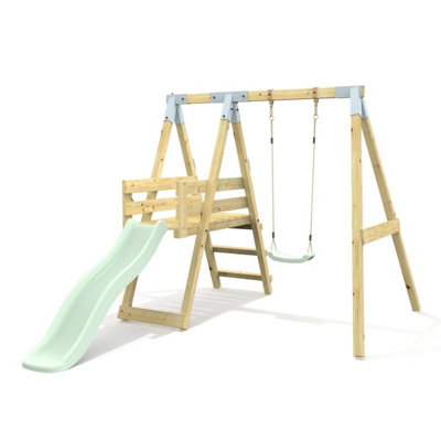B&Q -  Premium Single Garden Swing With Deck For KidsFlex Mint Green