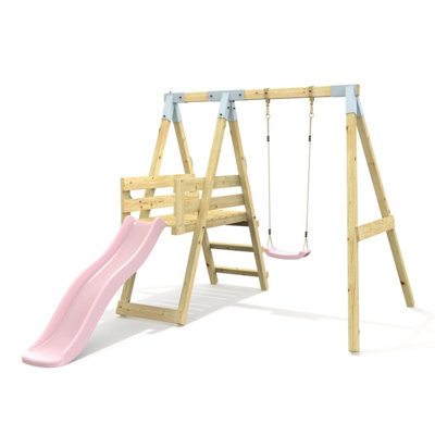 Rebo Premium Single Garden Swing With Deck For KidsFlex Dusky Pink from B&Q