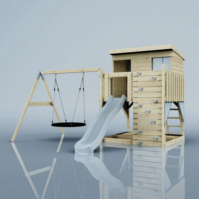 Polarplay Garden Climbing Platform And Playhouse With Single Swing For KidsNils Nest Ice Blue from B&Q