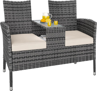 Casaria 2-Seater Polyrattan Garden Bench Including Table And Cushions 143X55X88Cm from B&Q